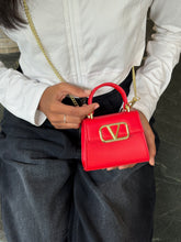 Red Structured Mini Handbag with Gold Chain