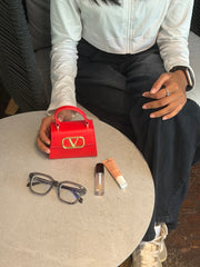 Red Structured Mini Handbag with Gold Chain