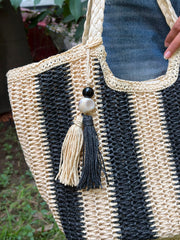 Black & Cream Striped Handwoven Tote Bag
