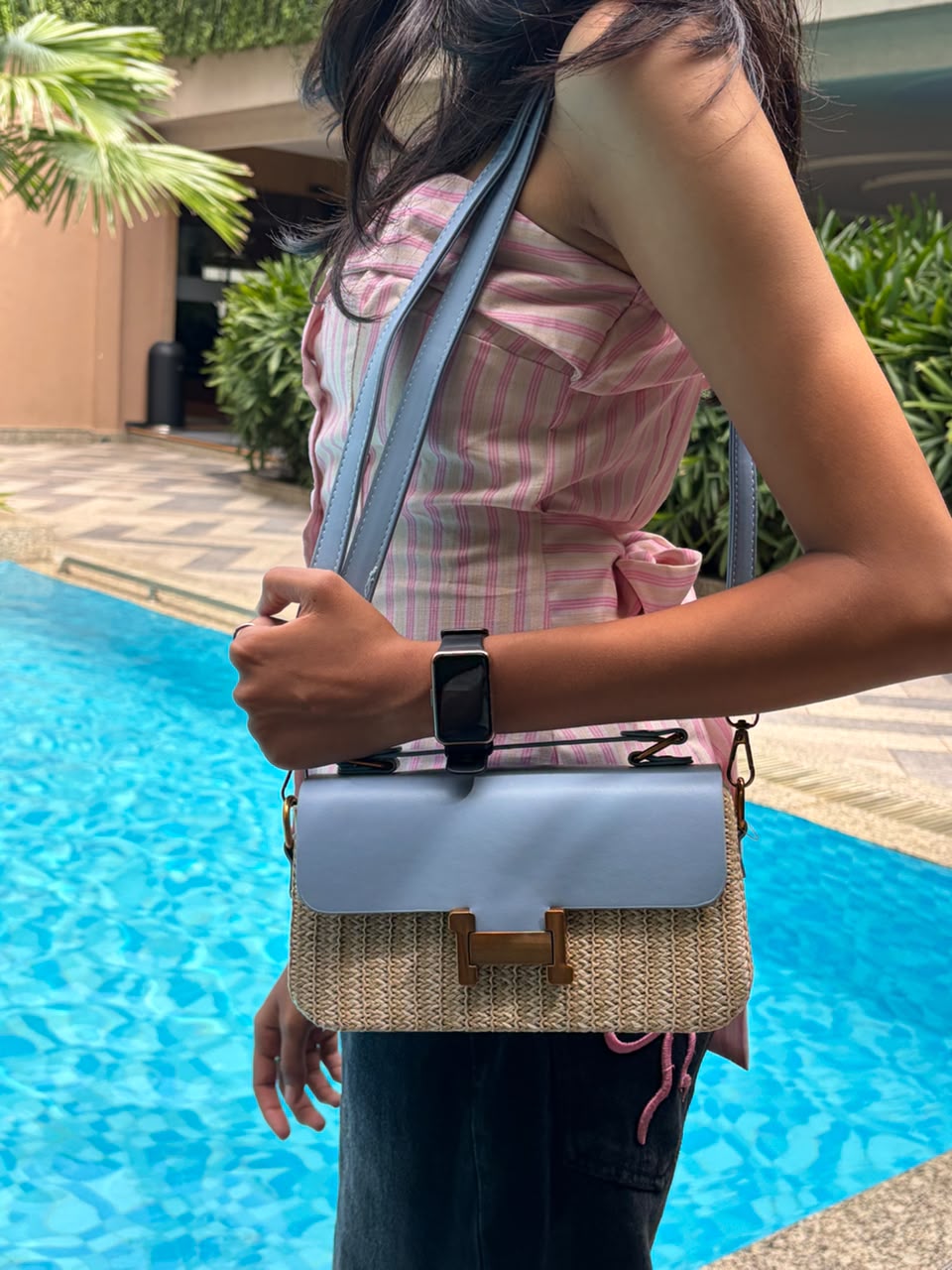 Bucky Woven Straw Cross Body Bag