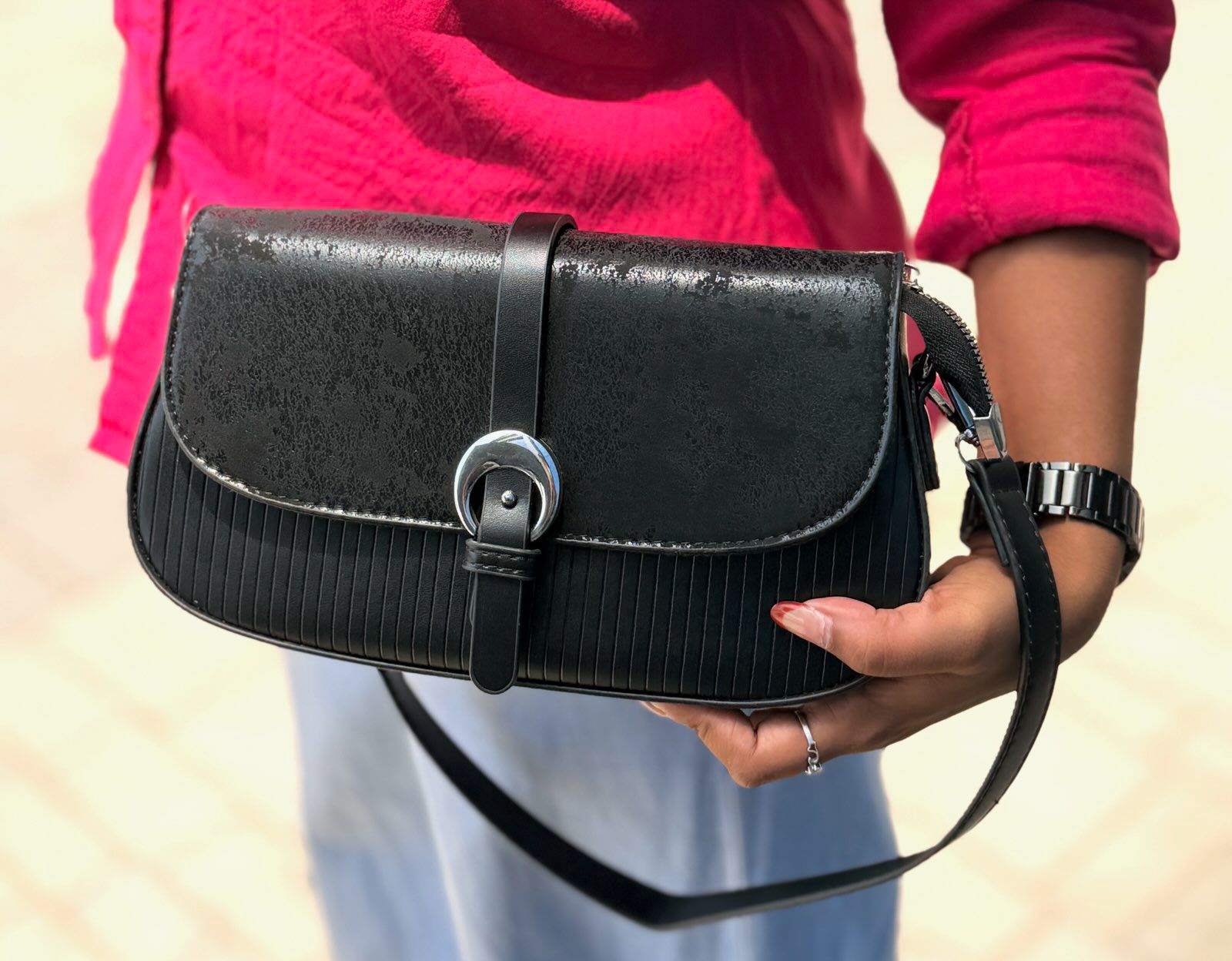 Textured Strapped Cross Body Bag