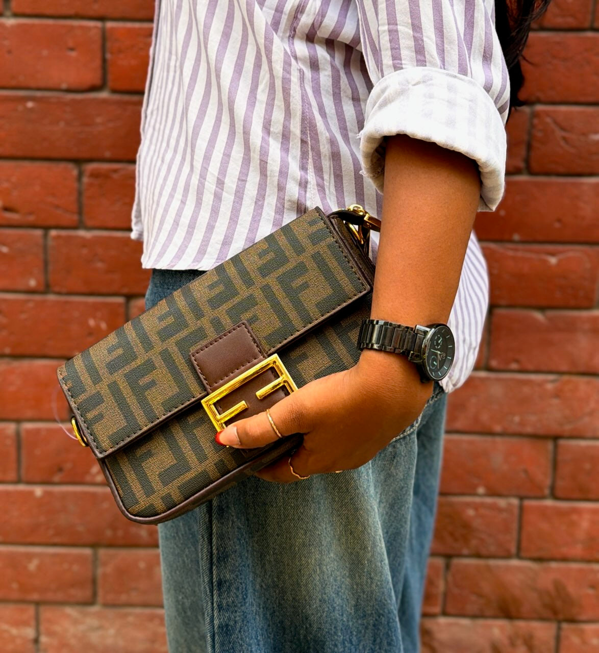 Luxury Monogram Shoulder Bag with Gold Lock