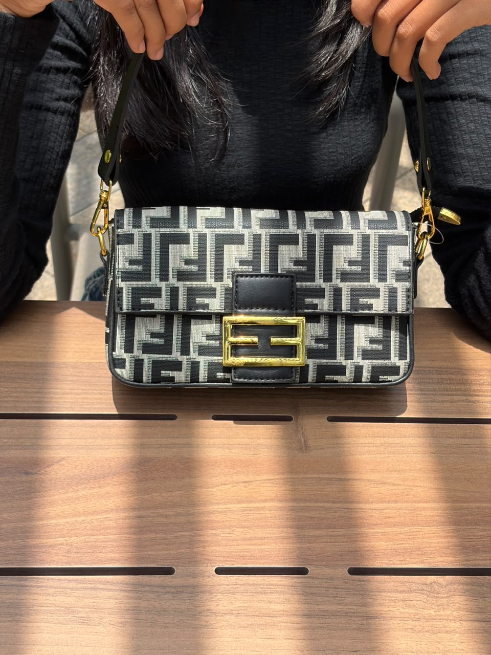 Luxury Monogram Shoulder Bag with Gold Lock