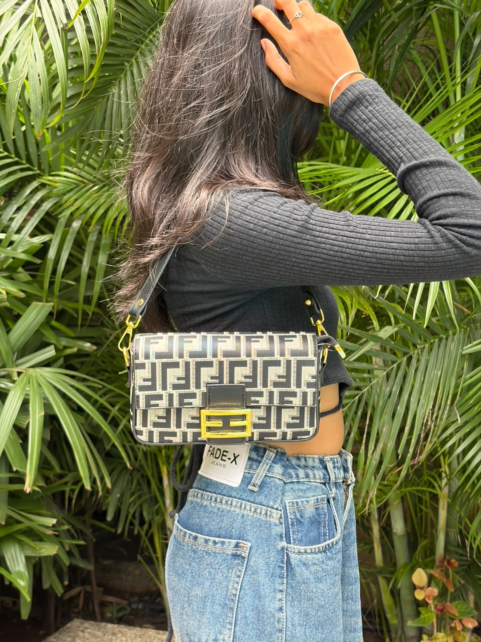 Luxury Monogram Shoulder Bag with Gold Lock