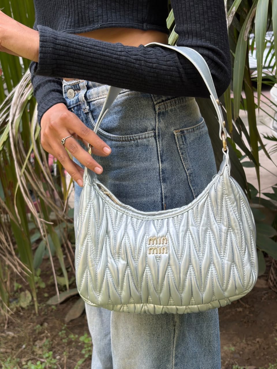 Silver Quited Shoulder Bag