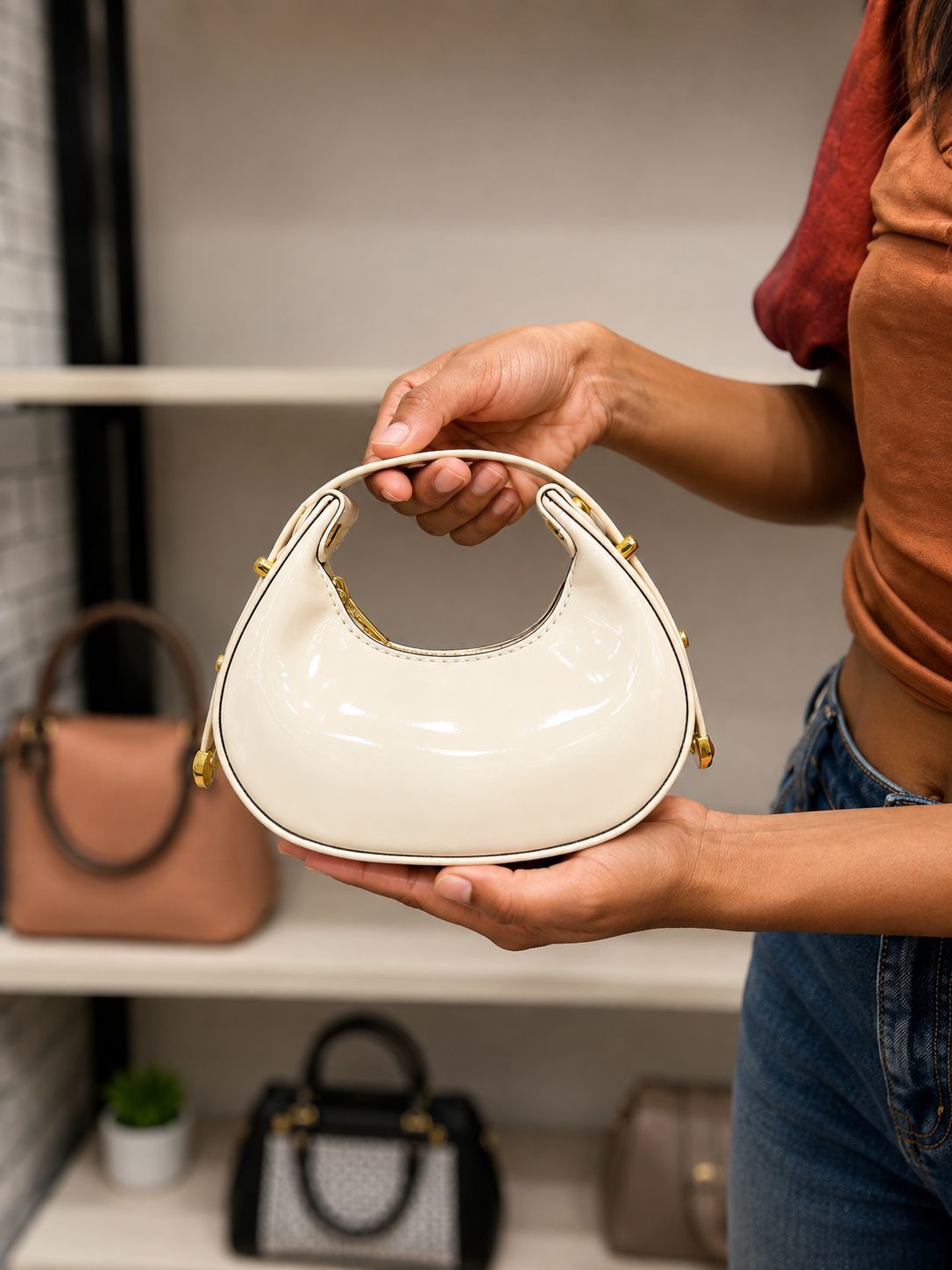 Tini Glossy Hobo Mini Bag