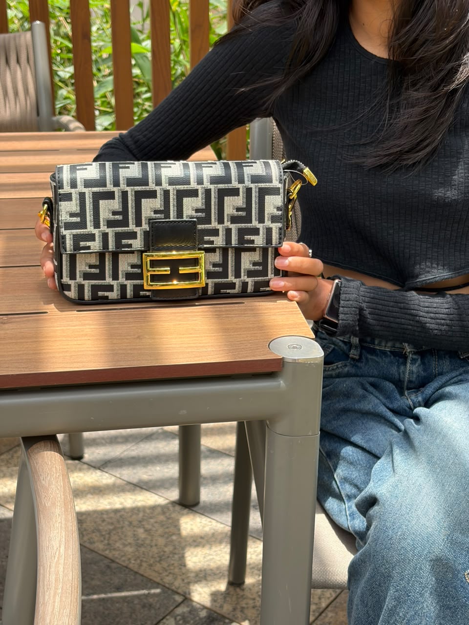 Luxury Monogram Shoulder Bag with Gold Lock