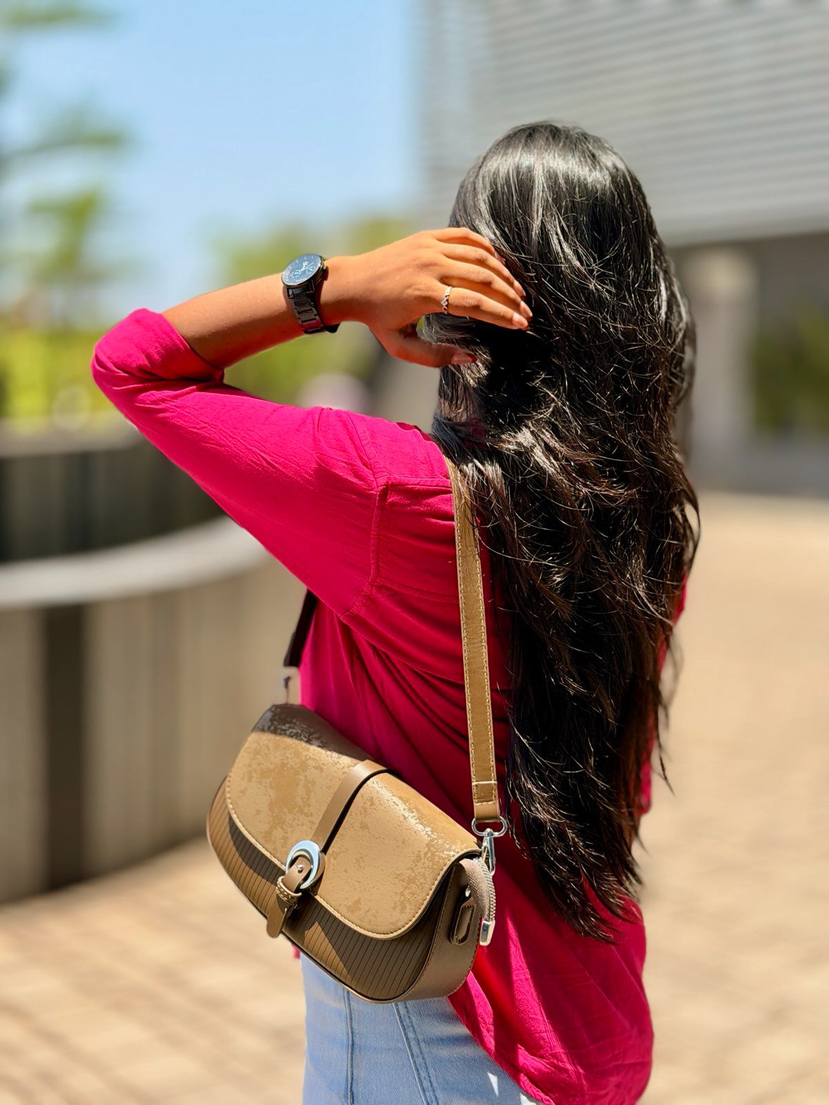 Textured Strapped Cross Body Bag