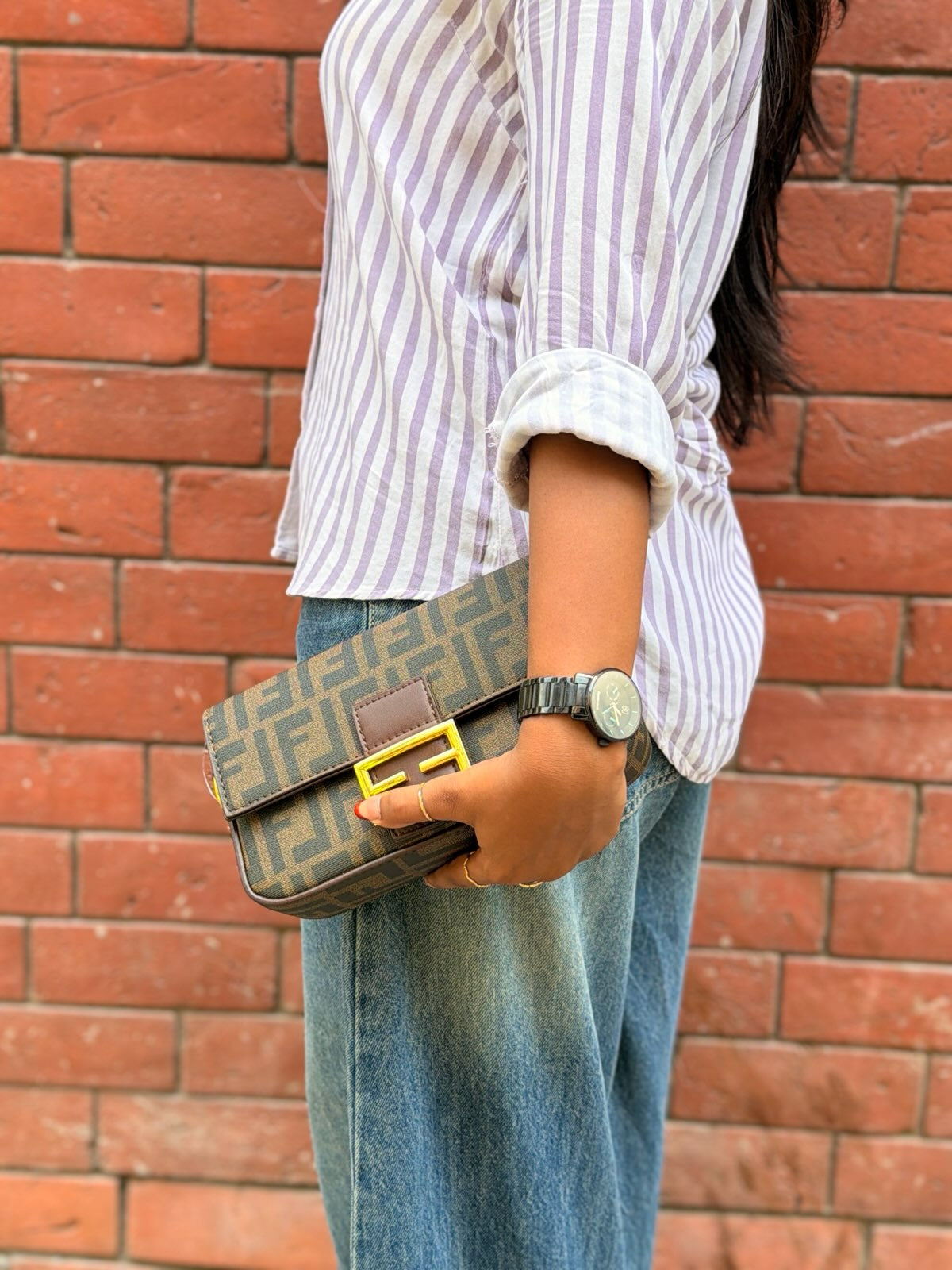 Luxury Monogram Shoulder Bag with Gold Lock