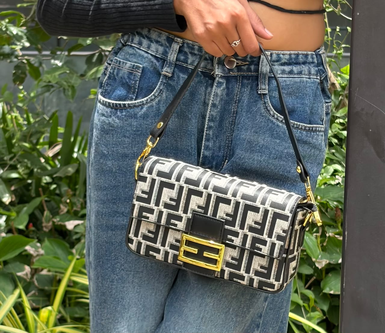 Luxury Monogram Shoulder Bag with Gold Lock