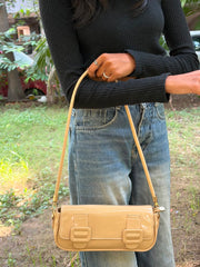 Beige Patent Shoulder Bag