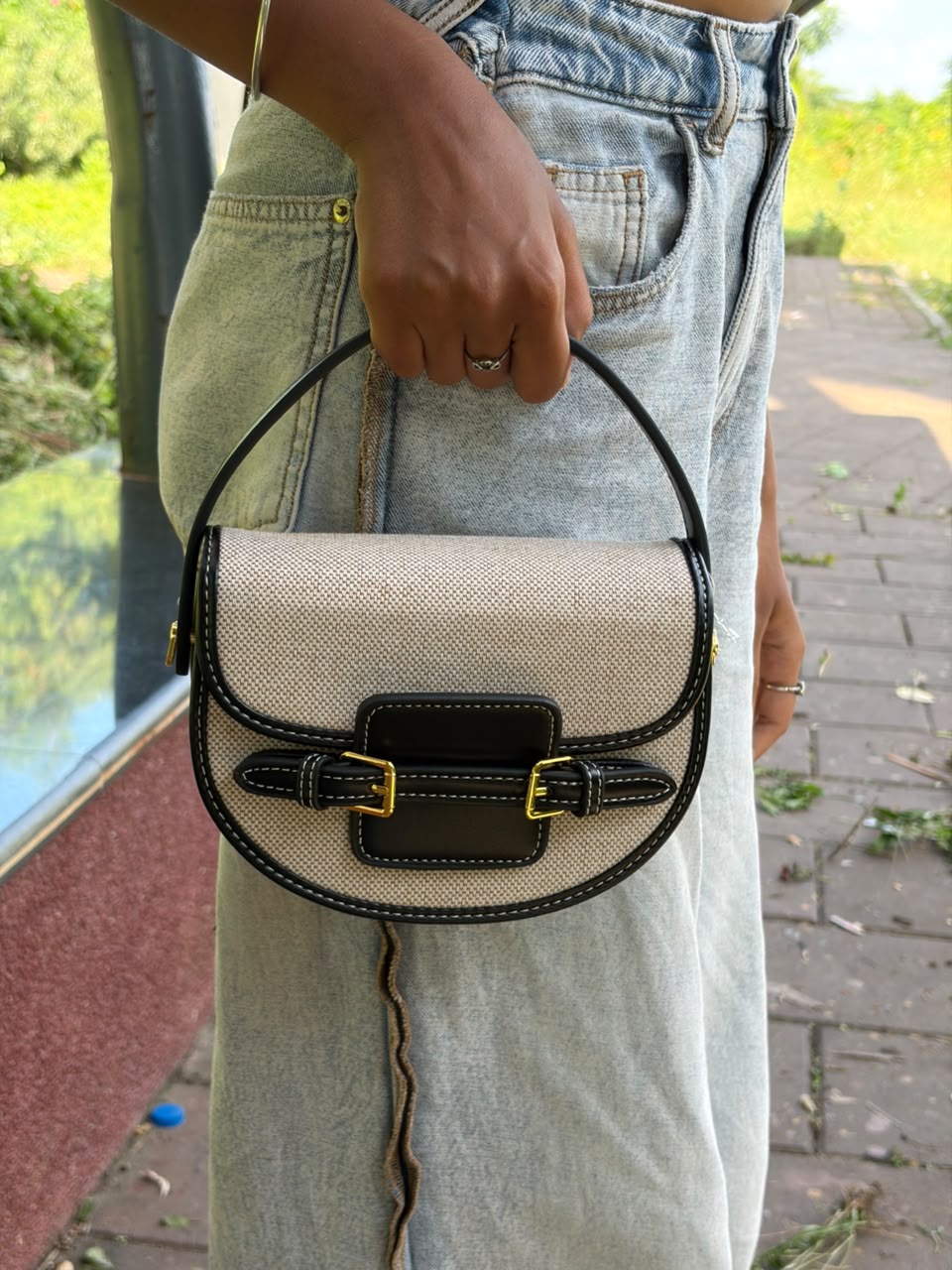 Reva Woven Textured Shoulder Bag