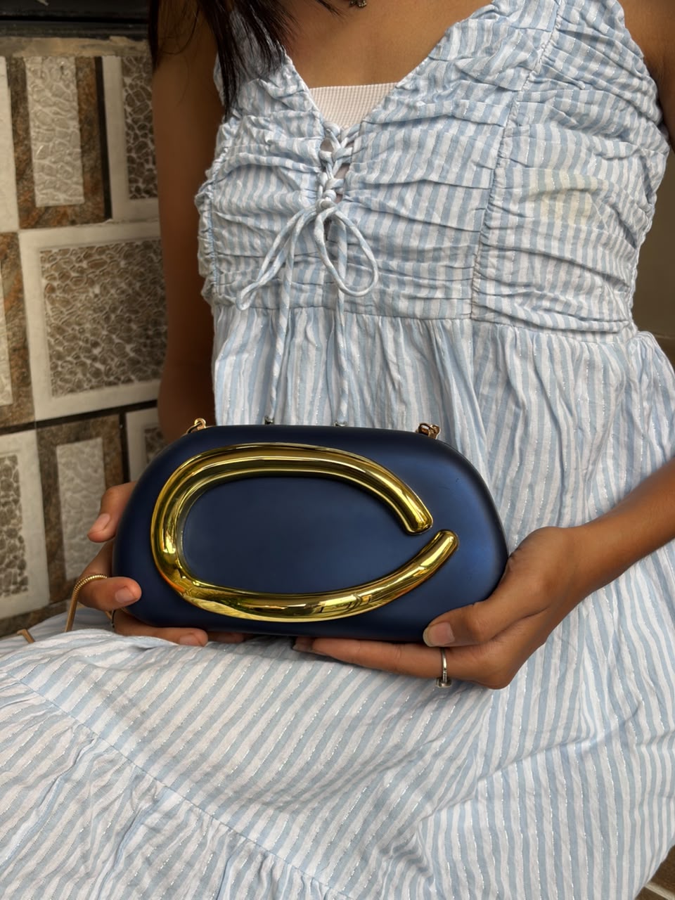 Navy Blue Oval Statement Sling Bag 💙