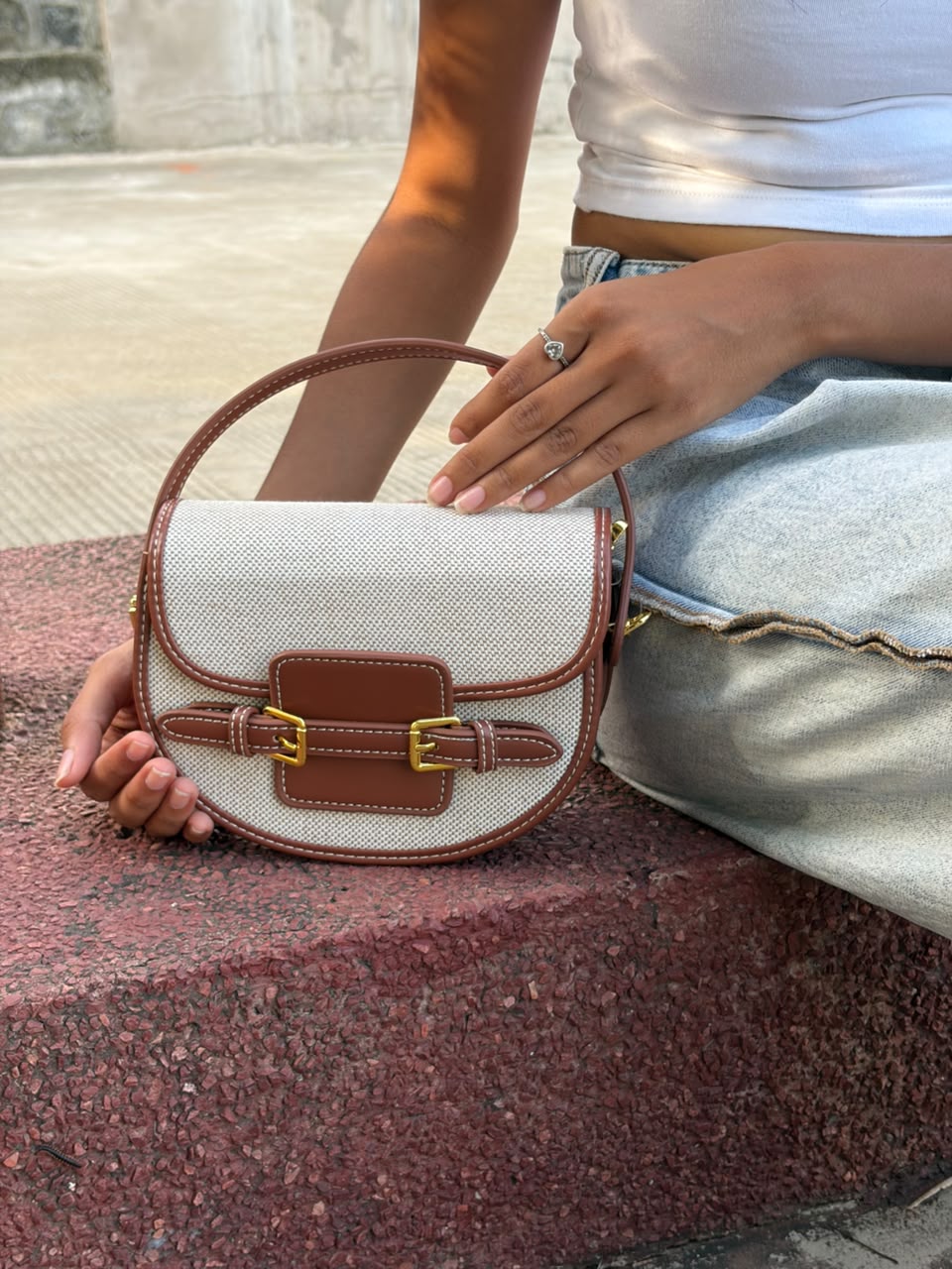 Reva Woven Textured Shoulder Bag