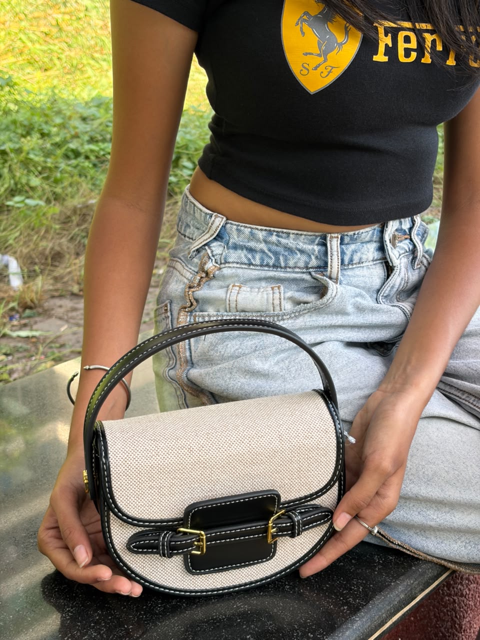 Reva Woven Textured Shoulder Bag