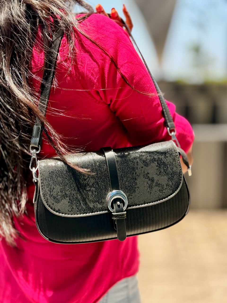 Textured Strapped Cross Body Bag