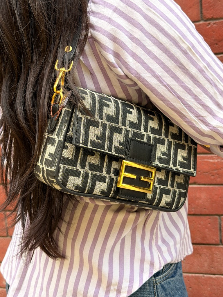 Luxury Monogram Shoulder Bag with Gold Lock