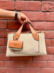 Classic Textured Tote Bag with Mini Pouch