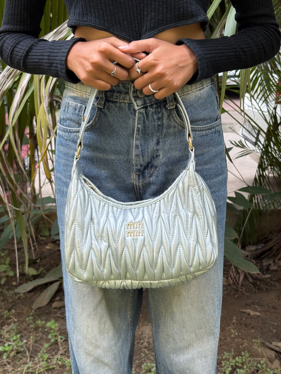 Silver Quited Shoulder Bag