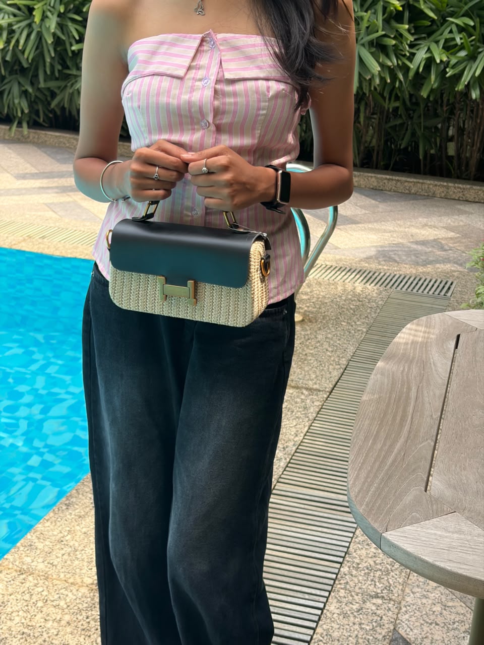 Bucky Woven Straw Cross Body Bag