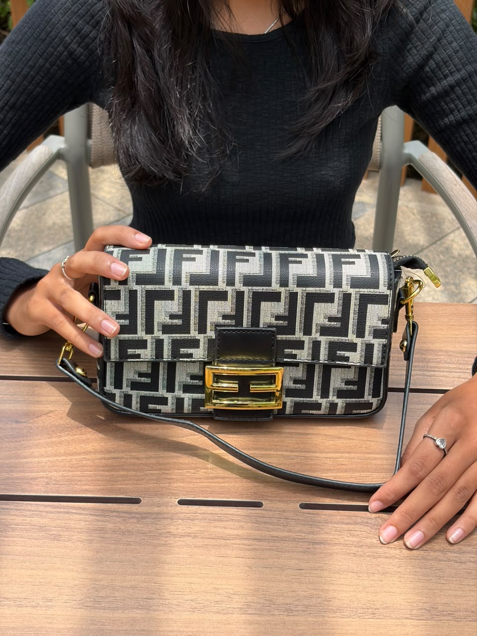 Luxury Monogram Shoulder Bag with Gold Lock