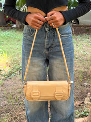 Beige Patent Shoulder Bag