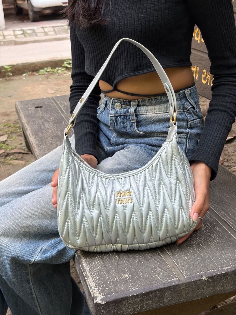 Silver Quited Shoulder Bag