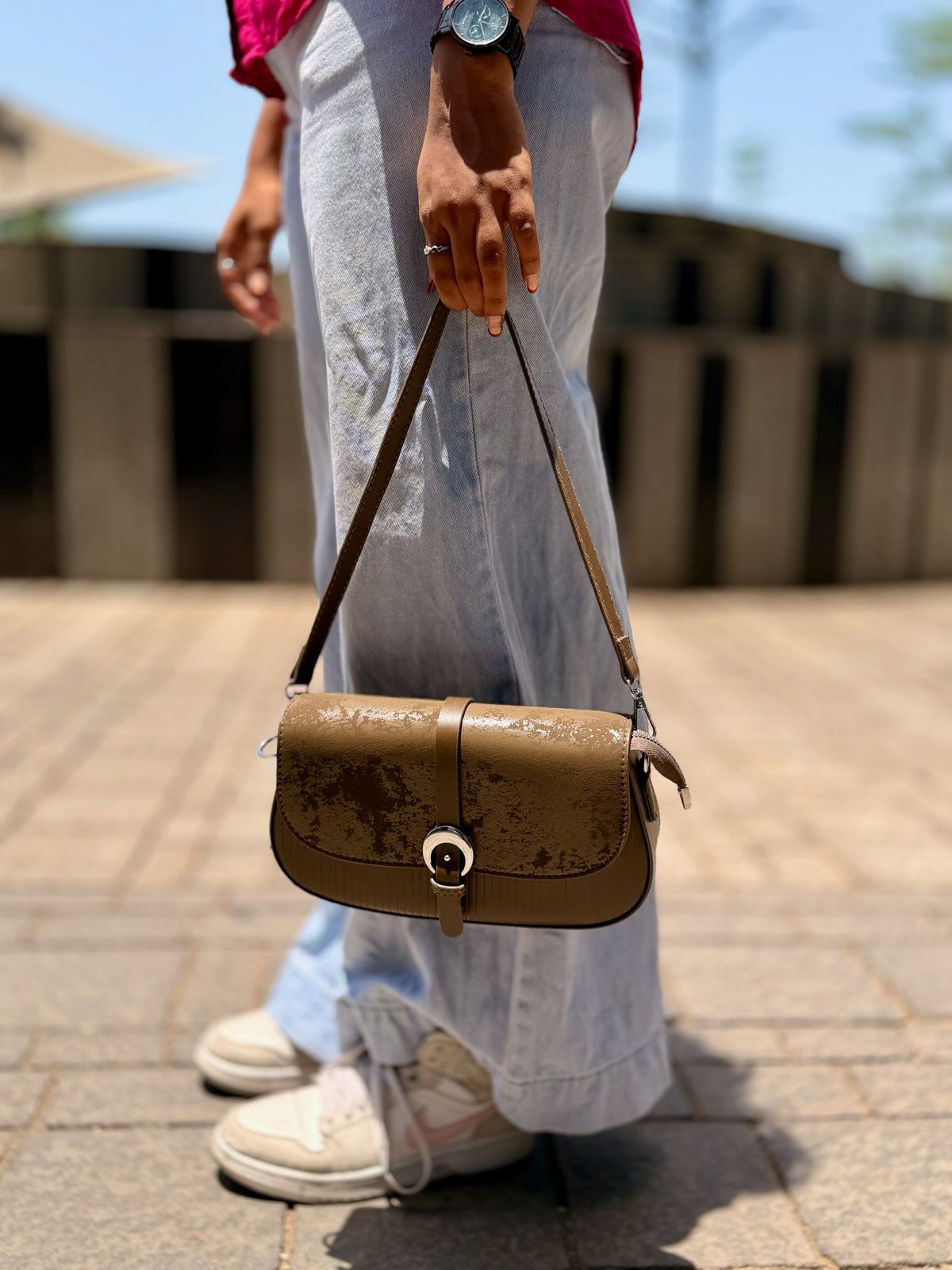 Textured Strapped Cross Body Bag
