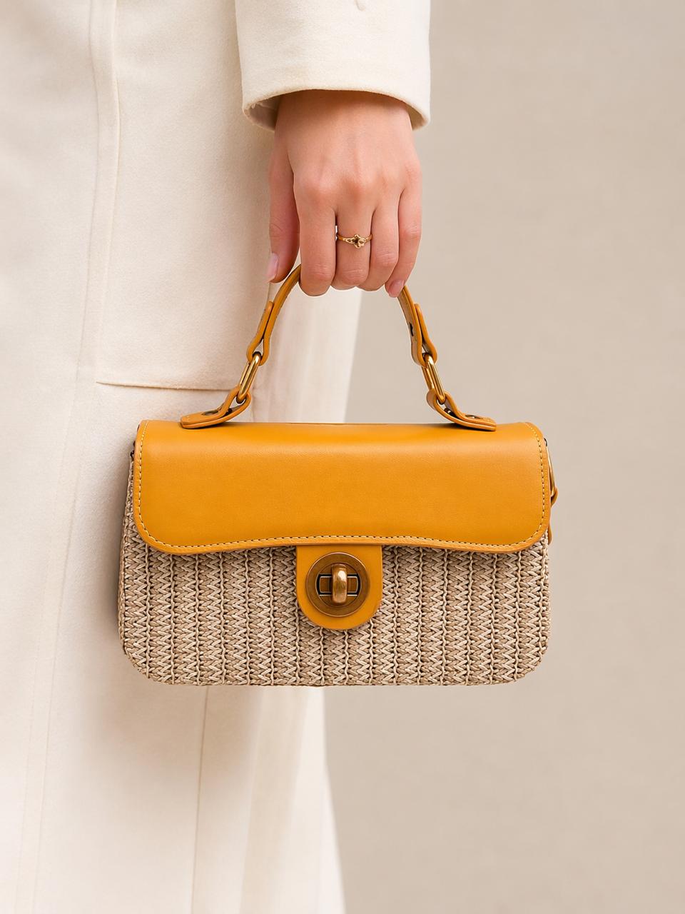 Chic Straw Sling Bag with Top Handle
