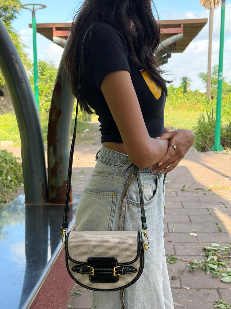 Reva Woven Textured Shoulder Bag